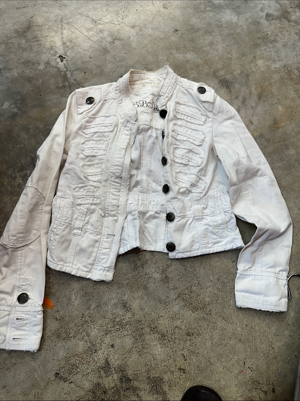BB Dakota White Button-Front Military-Style Jean Jacket